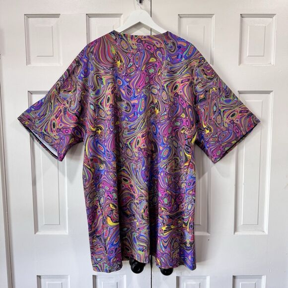 Candy Catz Rave Wear Festival Size M Open Duster Kimono Water Marble Print EUC - Picture 3 of 11